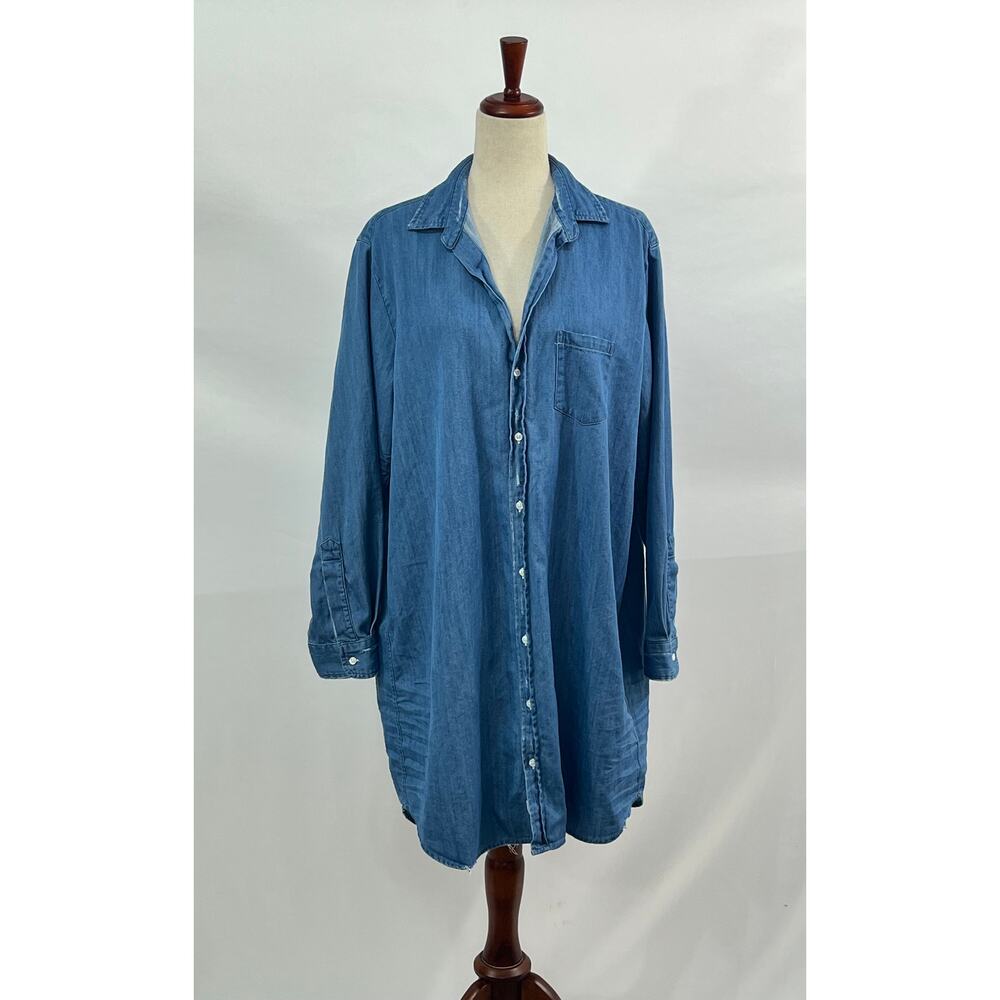 FRANK & EILEEN Sz XL Denim Mary Shirt Dress Stonewashed Vintage Tattered - Picture 2 of 9